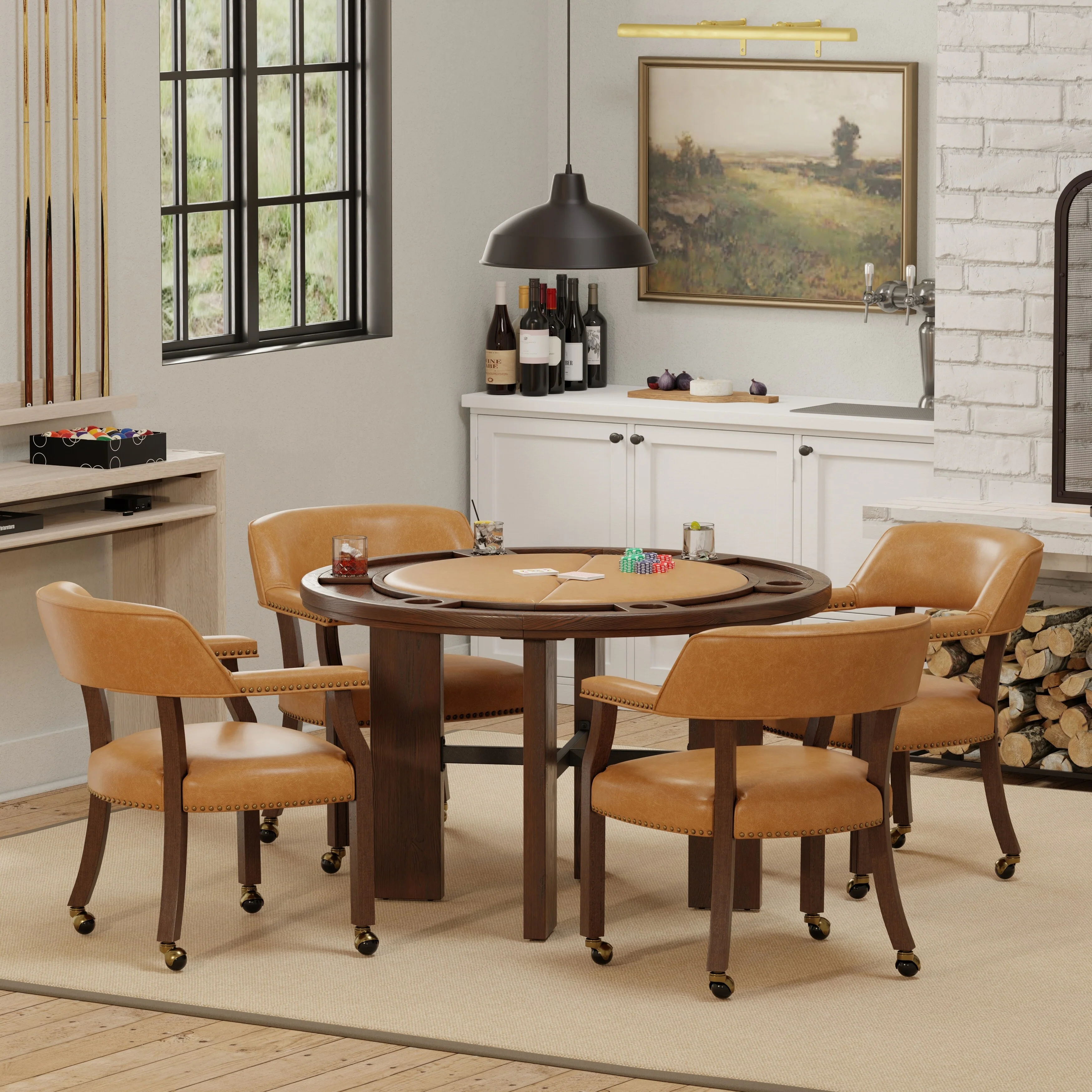 Holliday 48-inch Dining and Poker Game Set in Walnut Finish