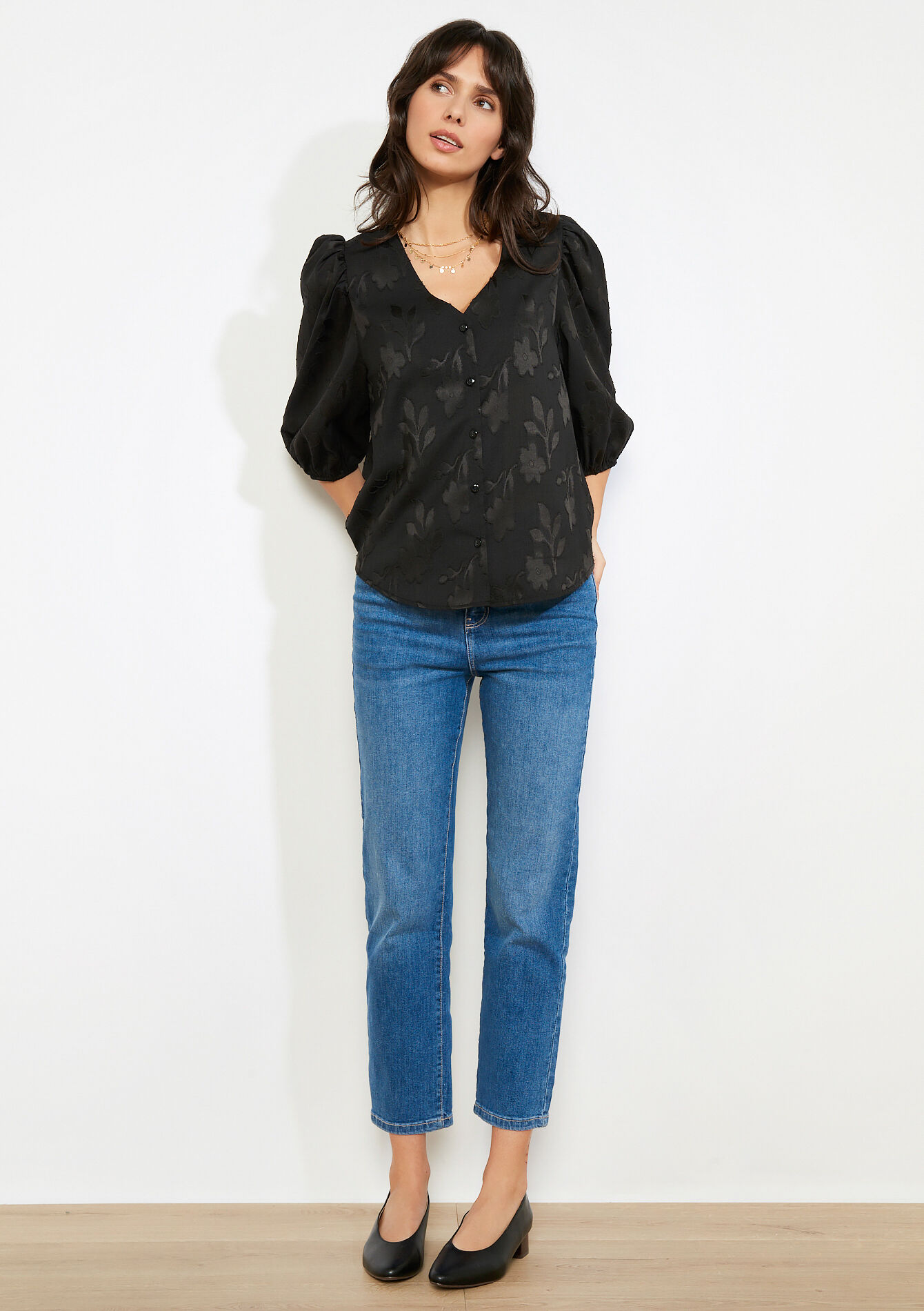 Losvallende jacquard blouse