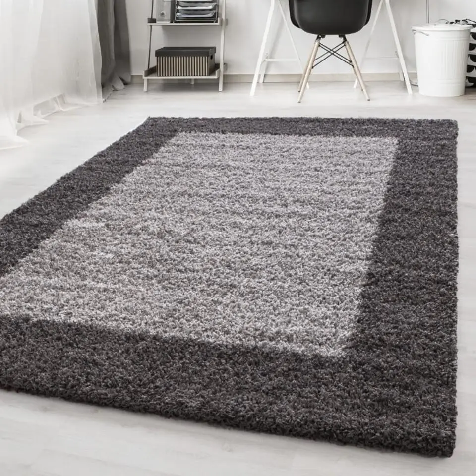 Basic Shaggy Kader vloerkleed Grijs Hoogpolig - 240x340 CM