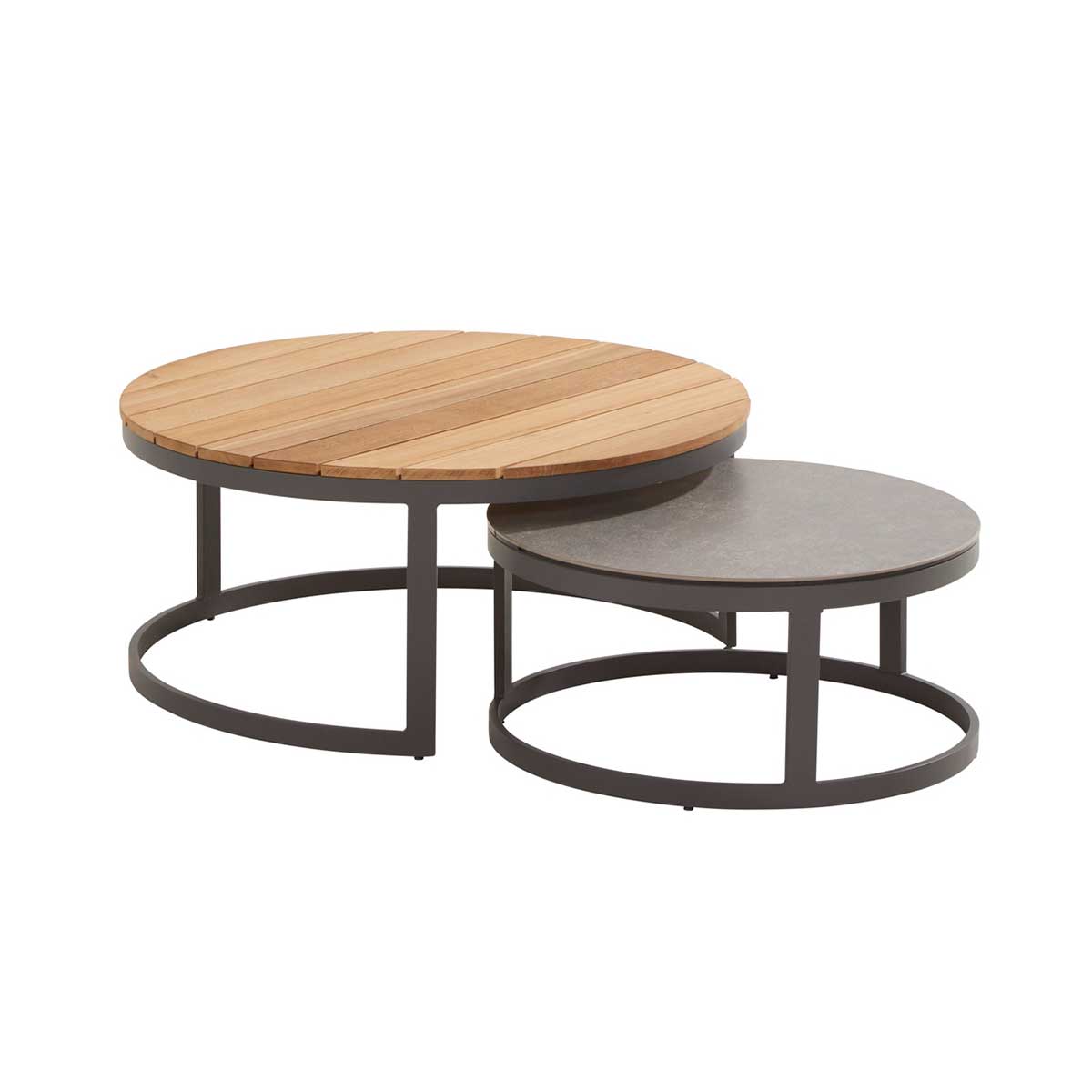 Taste by 4 Seasons loungetafels Stonic bruin grijs - teak Ø80 cm - keramiek Ø60 cm