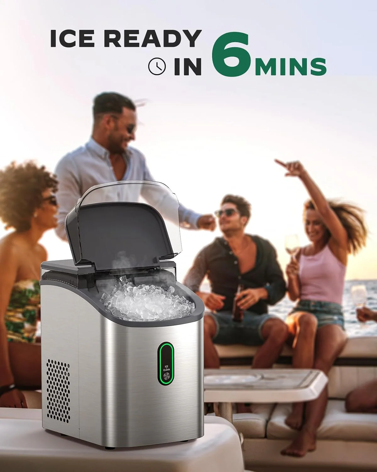 Ice Maker Countertop, Pebble Ice Maker with Soft Chewable Ice, One-Click Operation Ice Machine with Self-Cleaning, 33lbs/24H for Home,Kitchen,Office(Black/33lb)