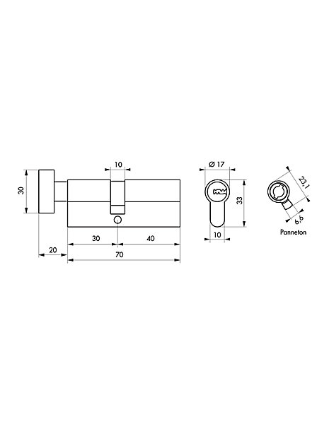 Cylindre de serrure à bouton débrayable Transit 1, 30Bx40mm, 5 clés, nickelé - THIRARD