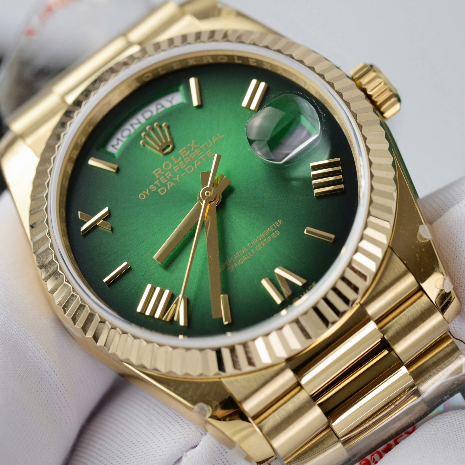 Rolex Day-Date 128238 YG Plated Ombre Green Dial 36mm Super Clone