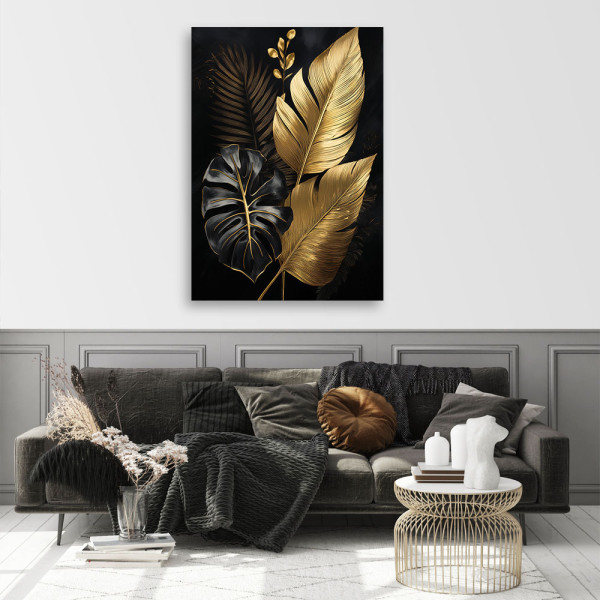 Feeby Obraz na płótnie, Liscie Monstery Palmy w złocie 40x60