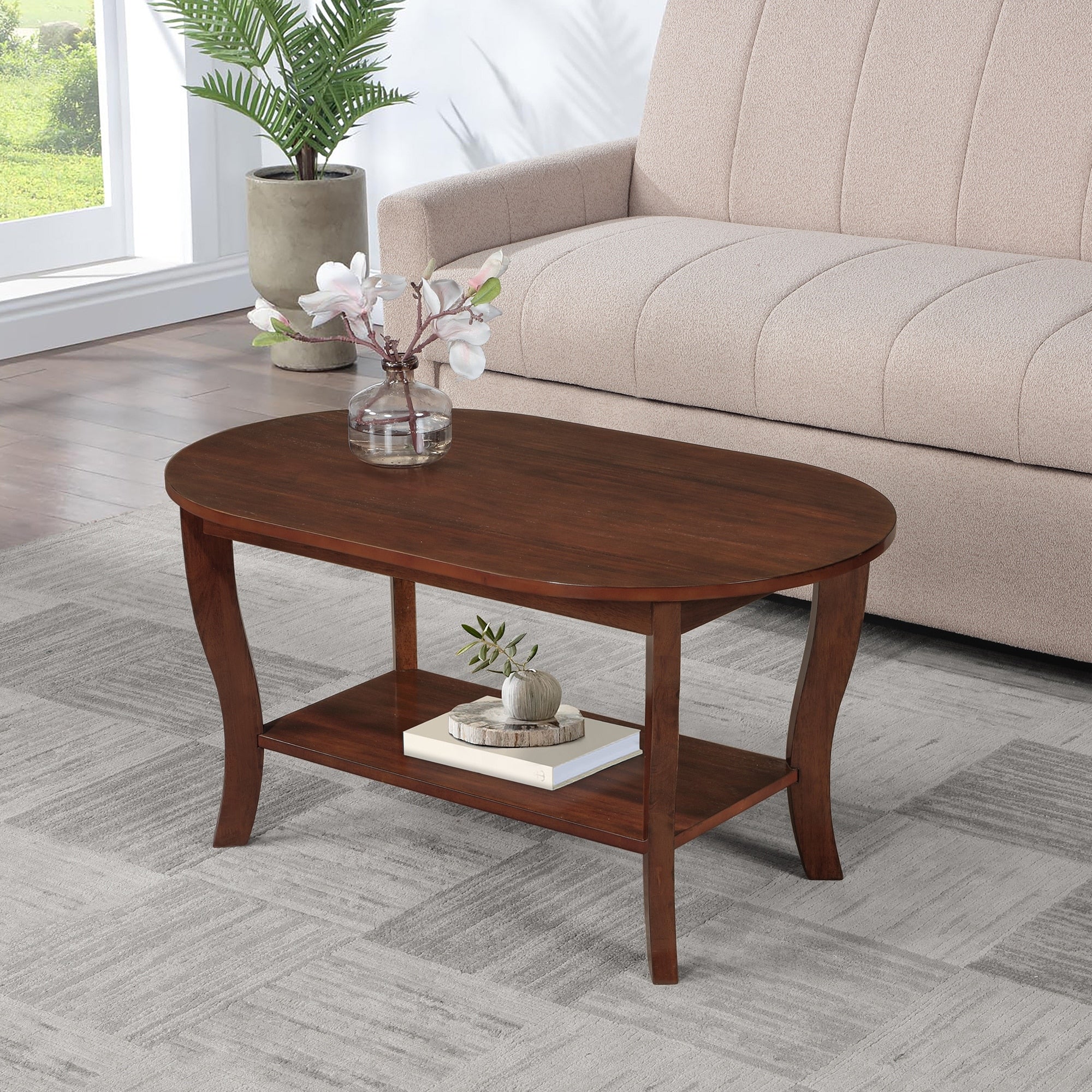 Convenience Concepts American Heritage Oval Coffee Table with Shelf