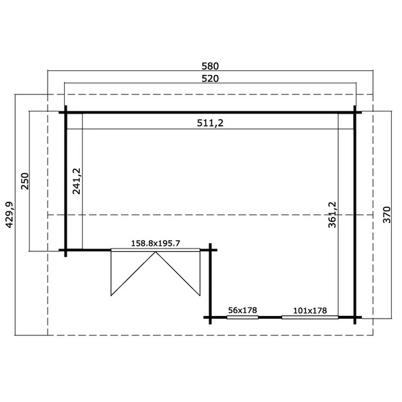 Gartenhaus »Brighton«, BxHxT: 580 x 250,8 x 430 cm, (Außenmaß inkl. Dachüberstand), grüngrau