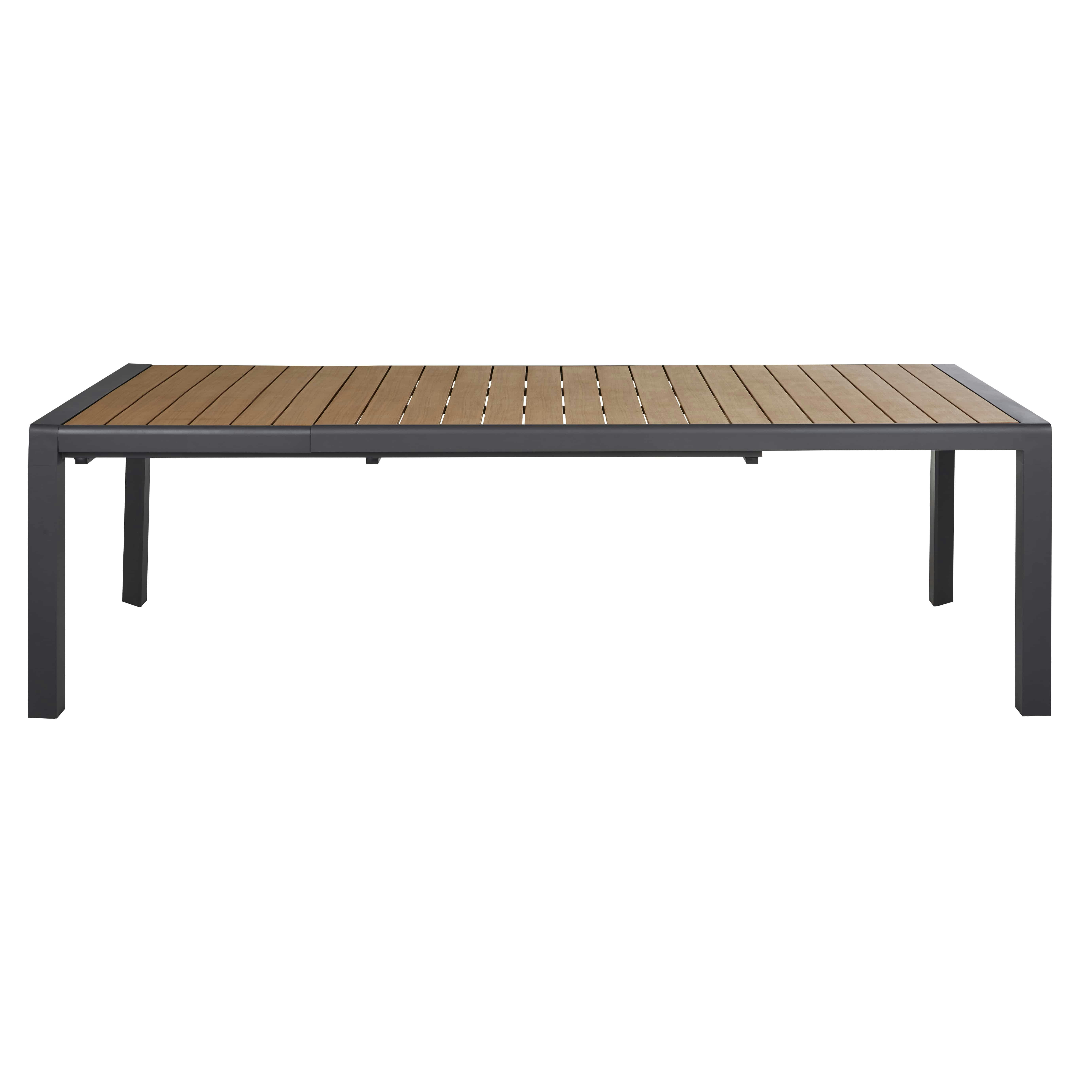 Camilo - Table de jardin extensible en composite imitation bois et aluminium gris anthracite 8/12 personnes