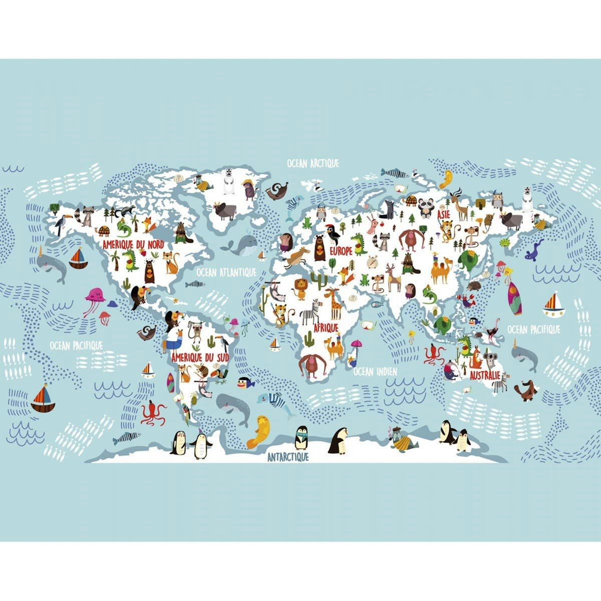 WONDERFUL PLANET - Papier peint panoramique en papier bleu clair 336x270