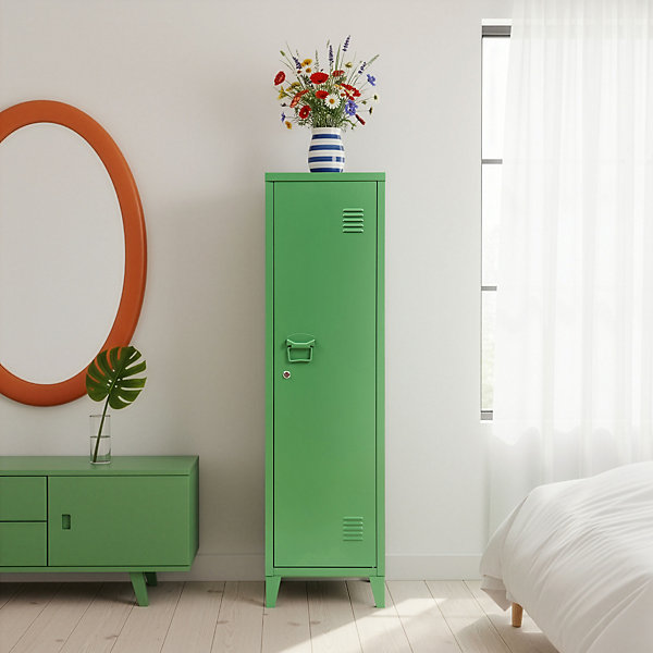 Armoire à casier Kurikka métallique vérouillable 137 x 38 x 38 cm vert pomme en.casa