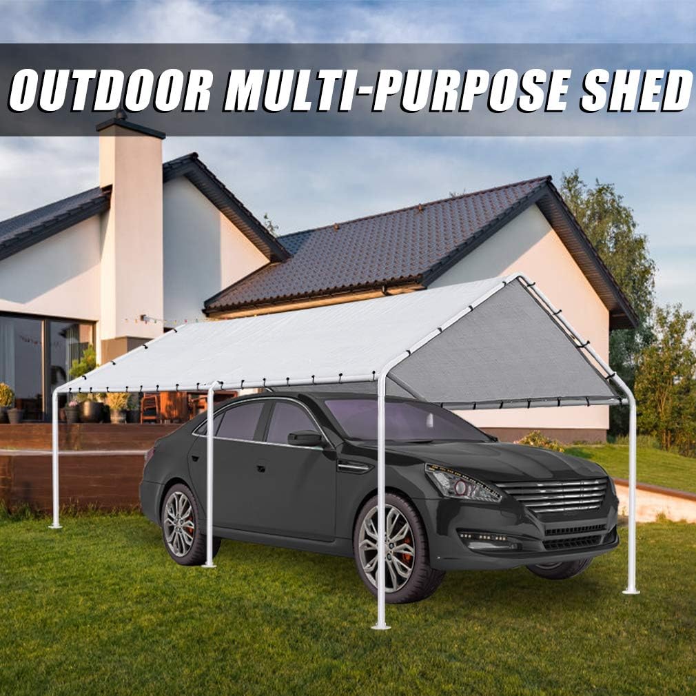 FDW 10'x20' Heavy Duty Galvanized Carport Waterproof Canopy Tent with Anchor Kit, Open-Sided Design for Cars and Outdoor Use