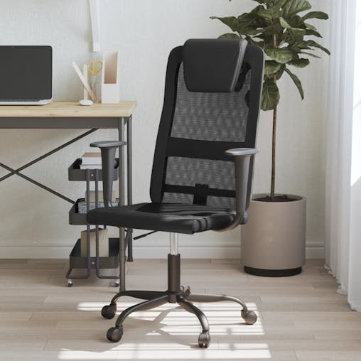 NNEVL Office Chair Black Mesh Fabric and Faux Leather