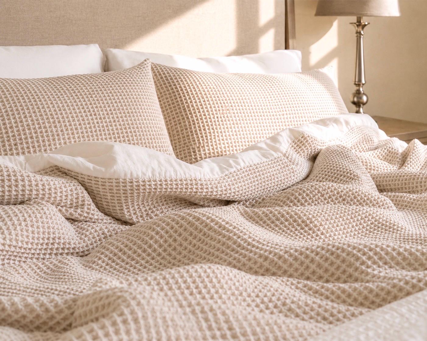 Cotton Waffle Duvet Cover Set, Flax Neutral Bedding, Soft Cozy Comforter Cover, Natural Minimalist Bedding