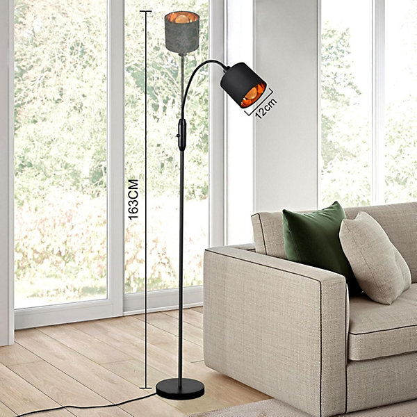 NETTLIFE Lampe sur pied salon vintage noire, lampadaire moderne en tissu , interrupteur basculant E14,sans ampoule.