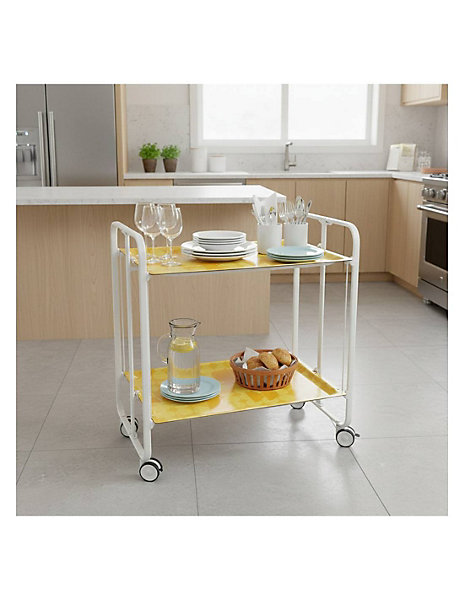 Desserte pliante BAUHAUS avec roulettes, Structure blanche, 2 niveaux, 4 positions