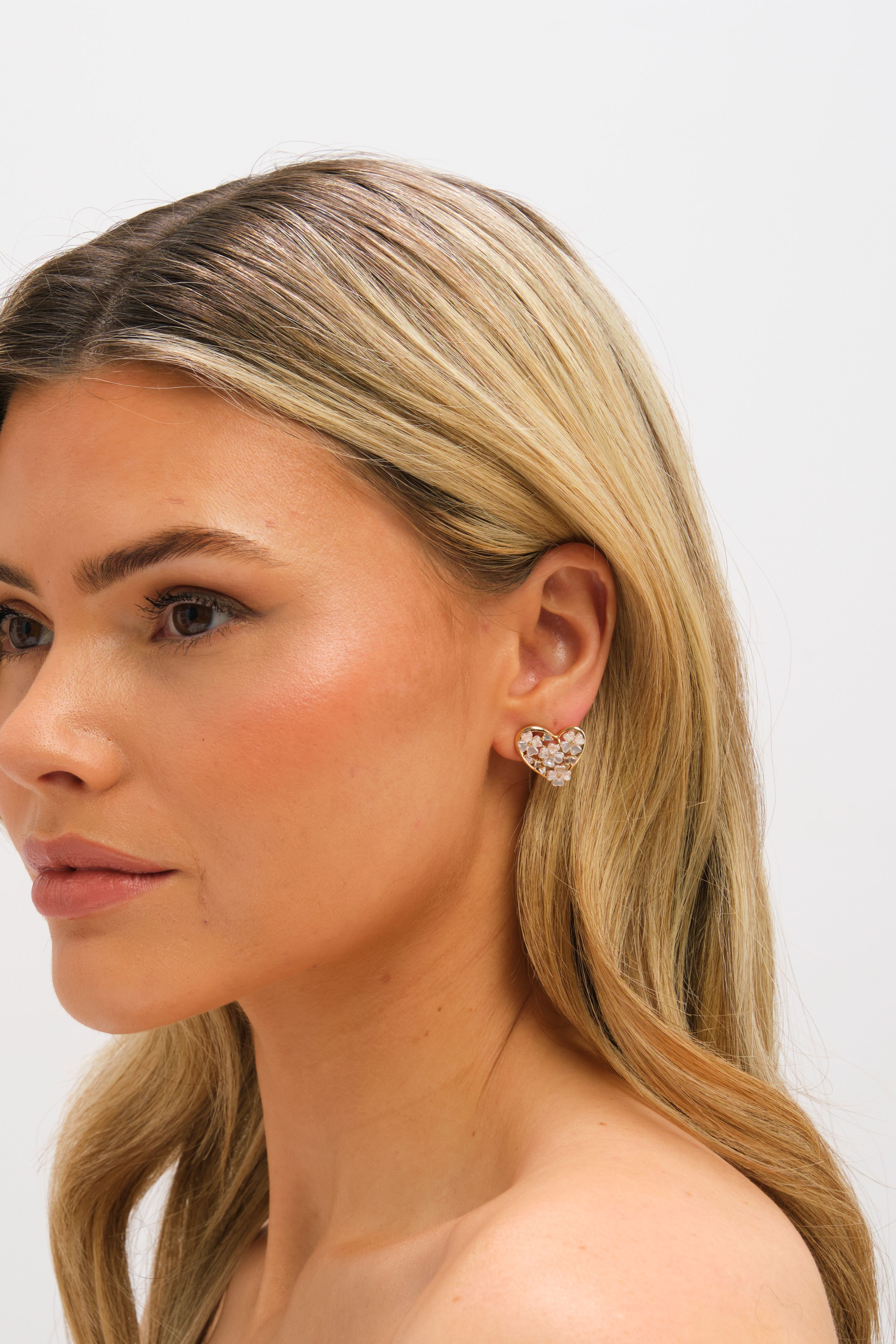 Jon Richard Gold Plated Floral Encrusted Heart Clip Earrings