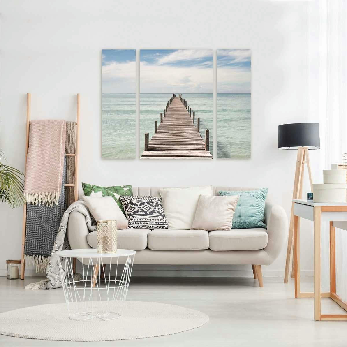 PLAGE - Triptyque sur toile bridge over the sea 125x97 cm