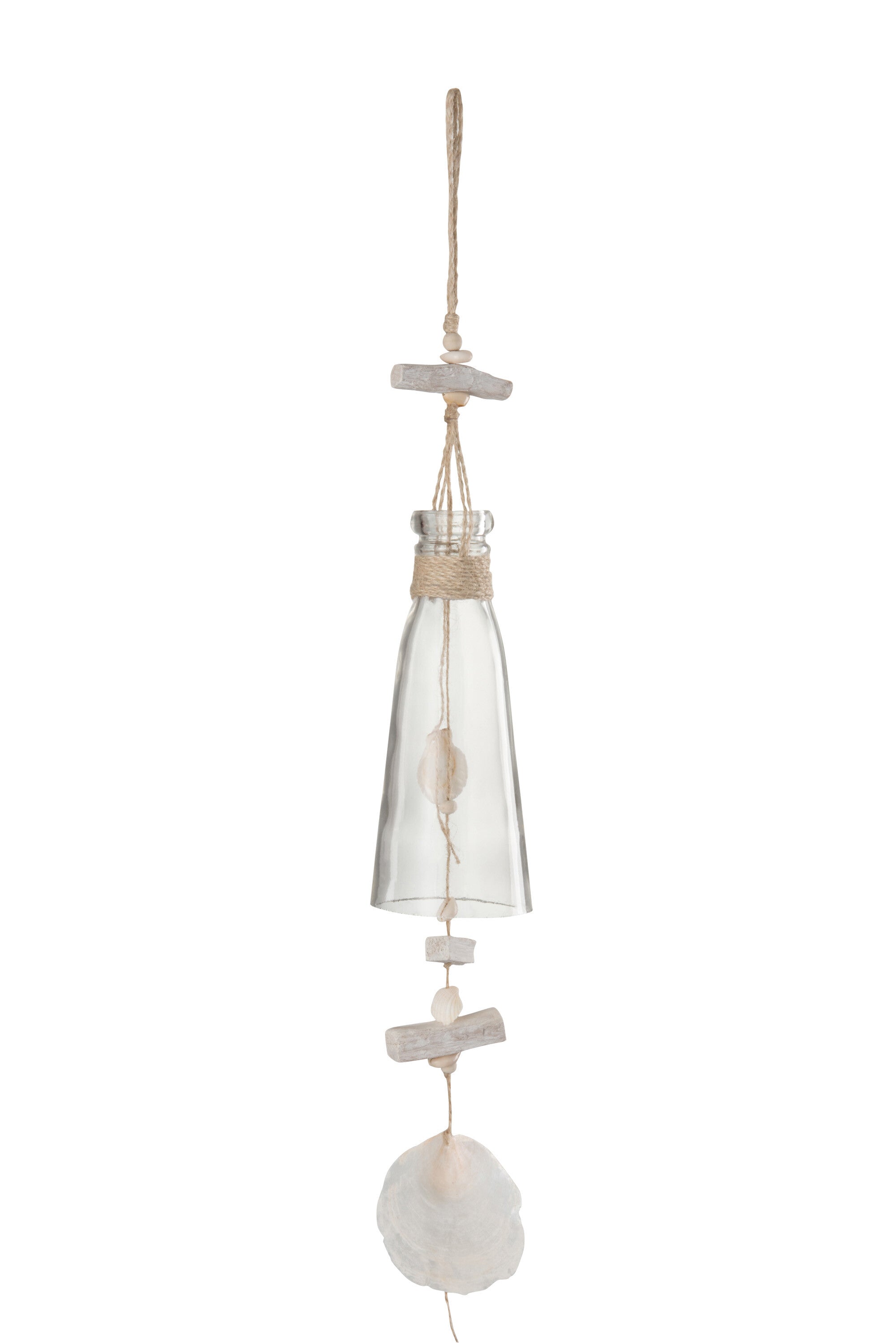 J-Line hanger Fles - glas/hout - naturel/wit - large - 3 stuks