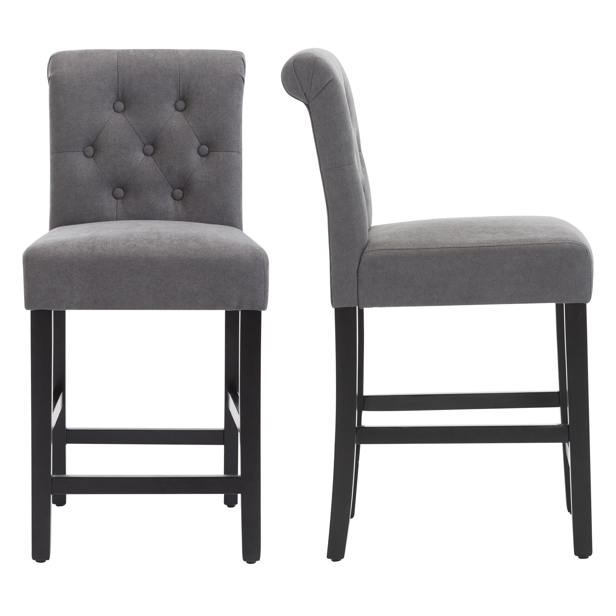 24 Inches Fabric Upholstered Counter Height Bar Stools with Button Tufted Back Set of 2
