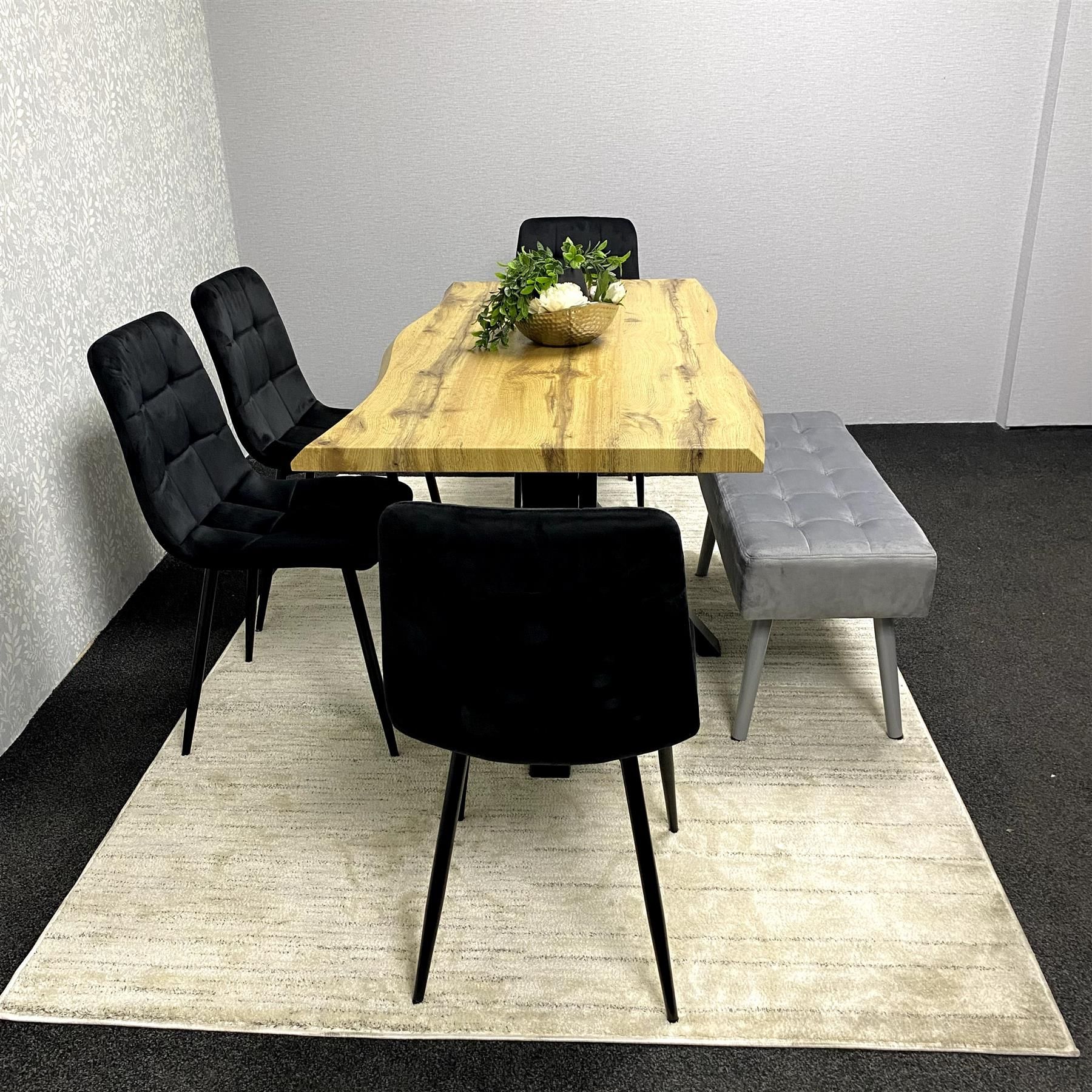 KOSY KOALA Dining Set with Velvet Chairs and Reinforced Wooden Benches