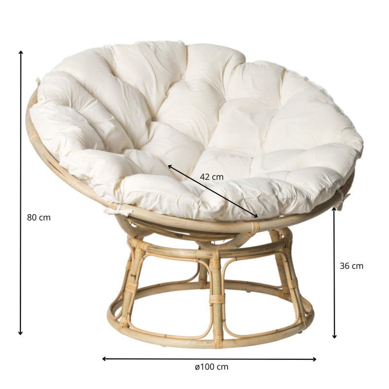 Rotan loungestoel Papasan - naturel - &Oslash;100x80 cm