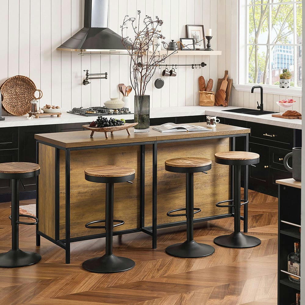 - Îlot central 2 portes 4 cubes en métal et effet bois marron