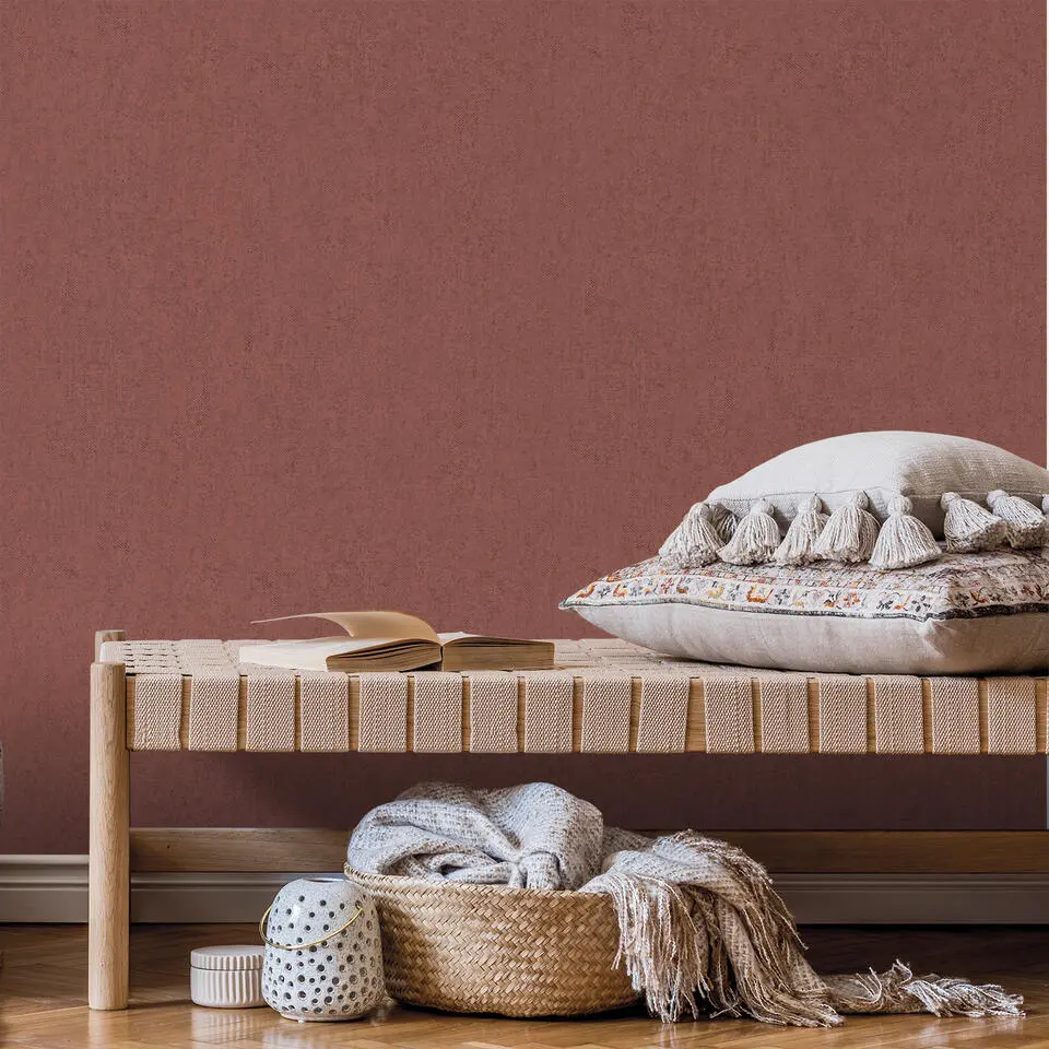 Sanders & Sanders behang linnenstructuur terracotta - 53 cm x 10 m