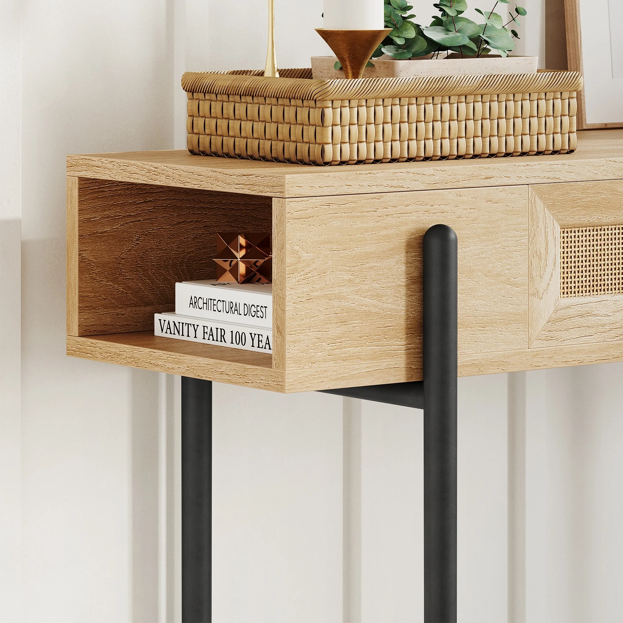 Rattan Console Table, Sofa Tables Narrow Entryway Table with Drawer