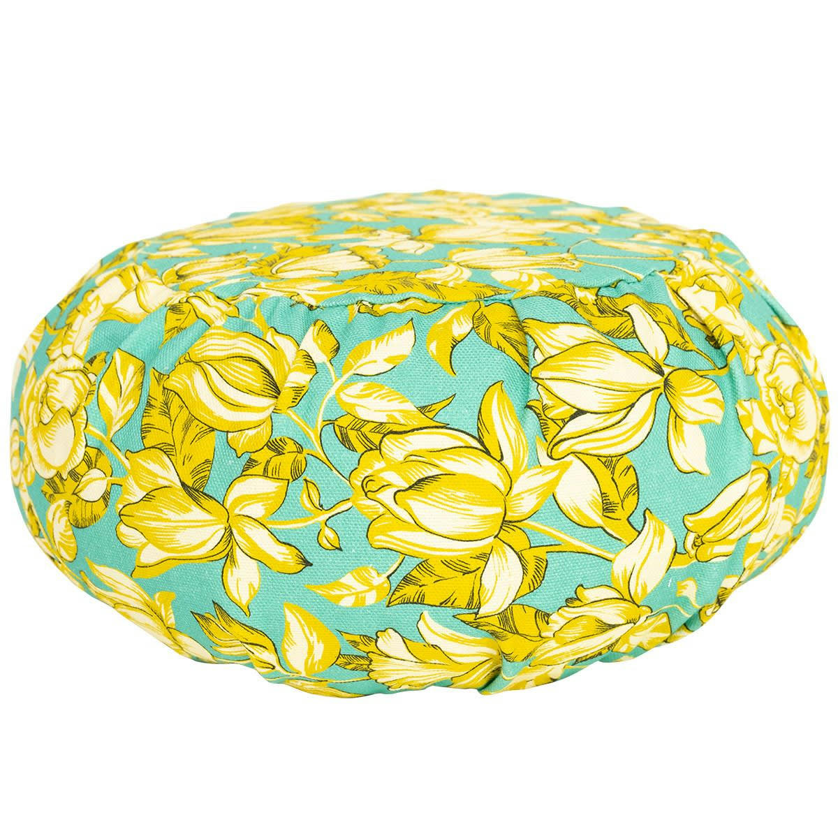 APONI - Coussin de méditation en coton imprimé fleuri turquoise