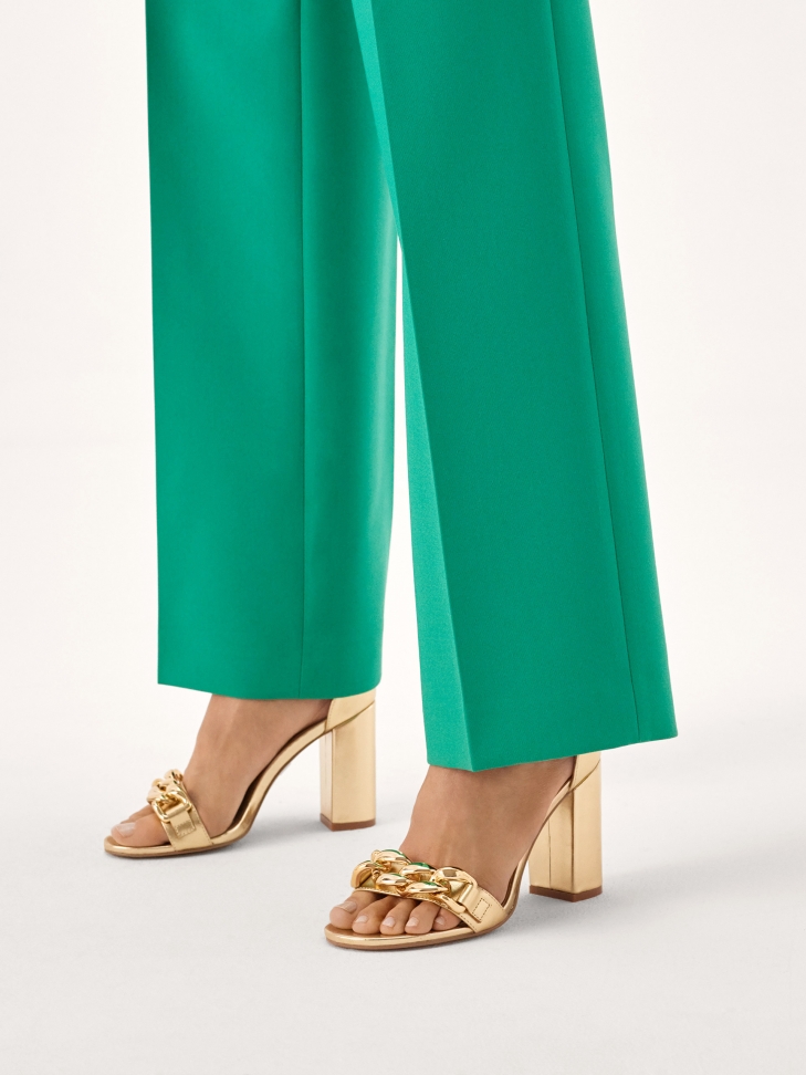 Golden block heel sandals with a covered heel