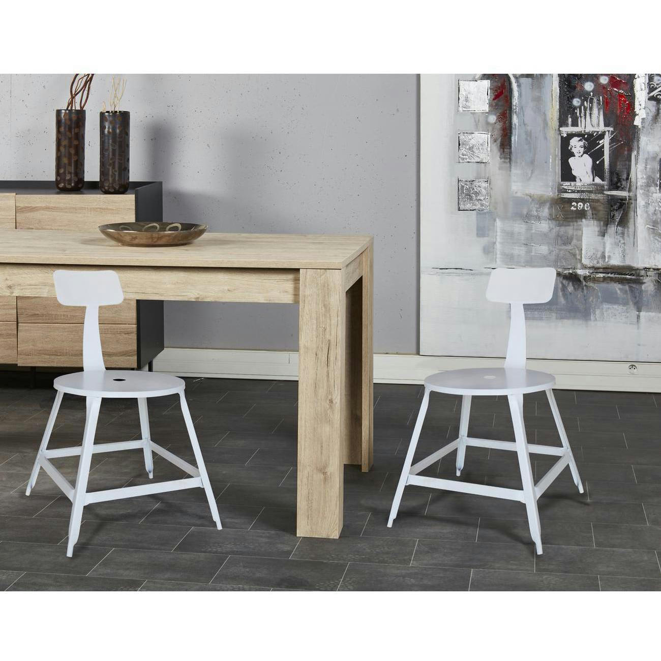 LOFT - Lot de 2 - Chaise assise metal blanc pieds metal
