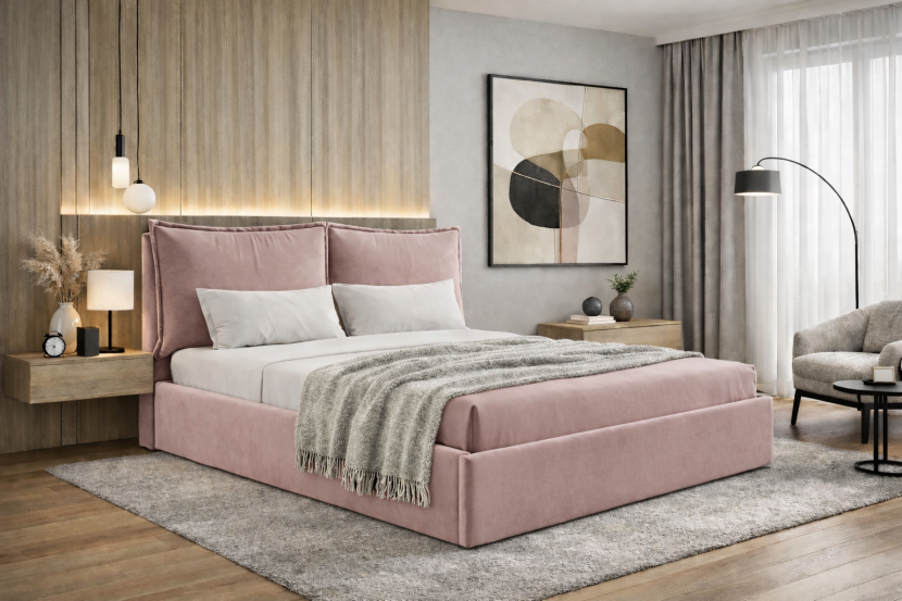 Łóżko Glam 160x200 z pojemnikiem na nóżkach 5cm, metalowy stelaż riviera 62