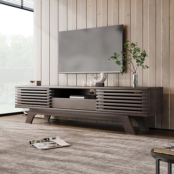 Meuble TV avec tiroir et 2 portes panneau TV lowboard couleur bois vintage style elegant retro design unique