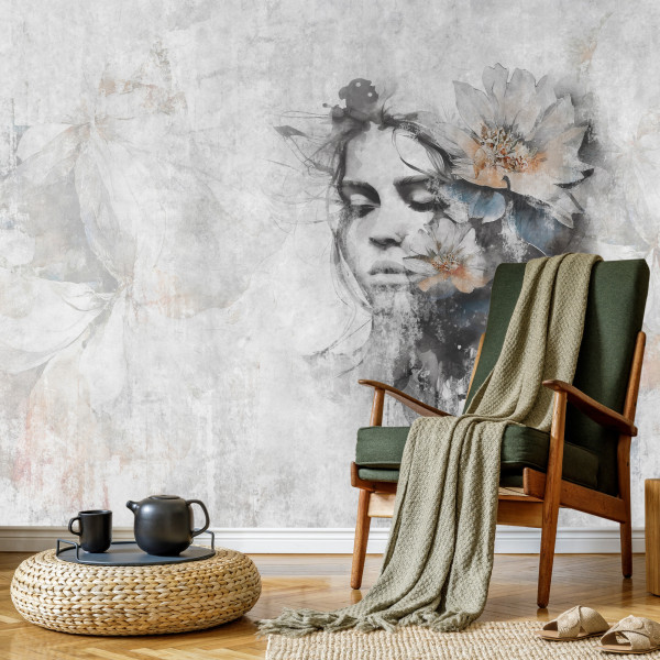 Fototapeta Kobieca Twarz Na Betonie Abstrakcja 90x60cm