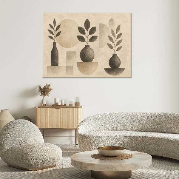 Feeby Obraz do salonu, Wazy Liście Abstrakcja Beżowy Minimalizm 60x40