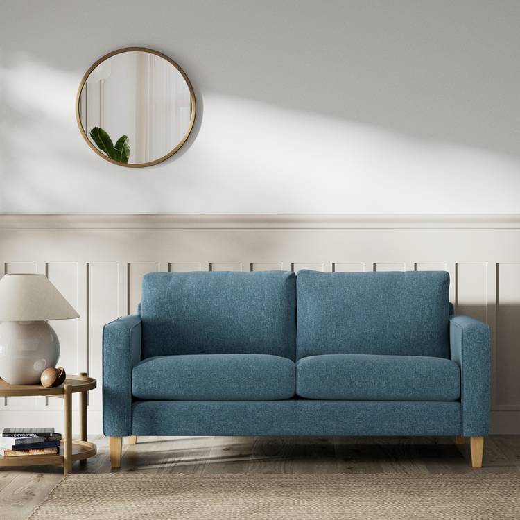 Habitat Flint Fabric 2 Seater Sofa - Blue - Ash Leg