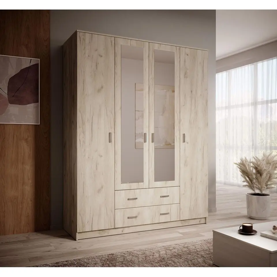 Meubella - Kledingkast Hinto - Grijs Eiken - 160 cm - Met spiegel