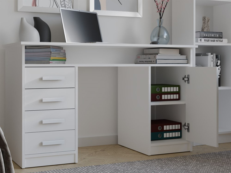 Biurko Topeshop ADA białe 125 Cm 4 Szuflady Szafka Półki Do Biura