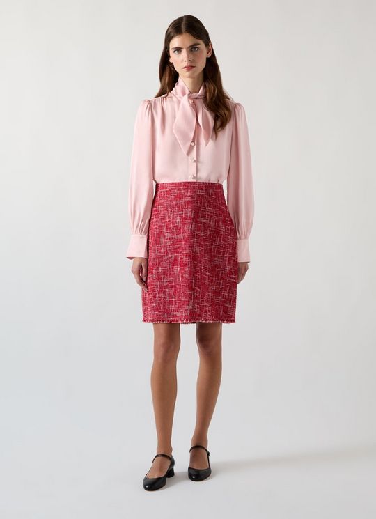 Hall Pink Viscose Crepe Tie Neck Blouse