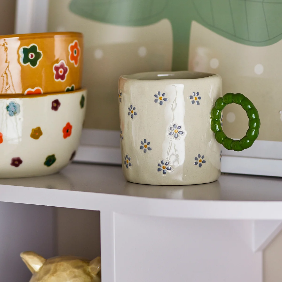 Bloomingville Mini - Dorthea Tasse, weiß / grün