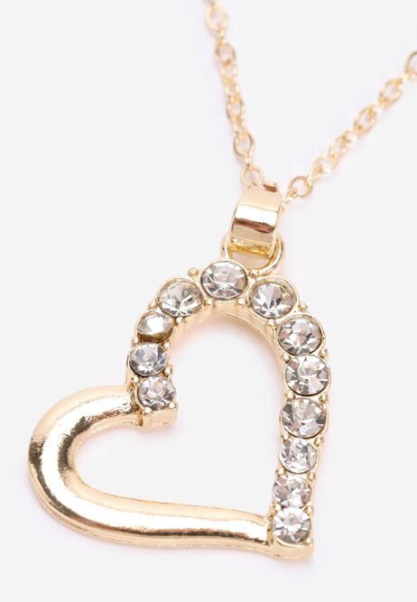 Womens Gold Diamante Heart Necklace