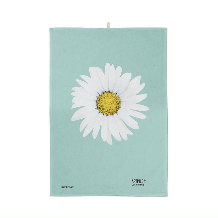 - Torchon fleur coton bleu