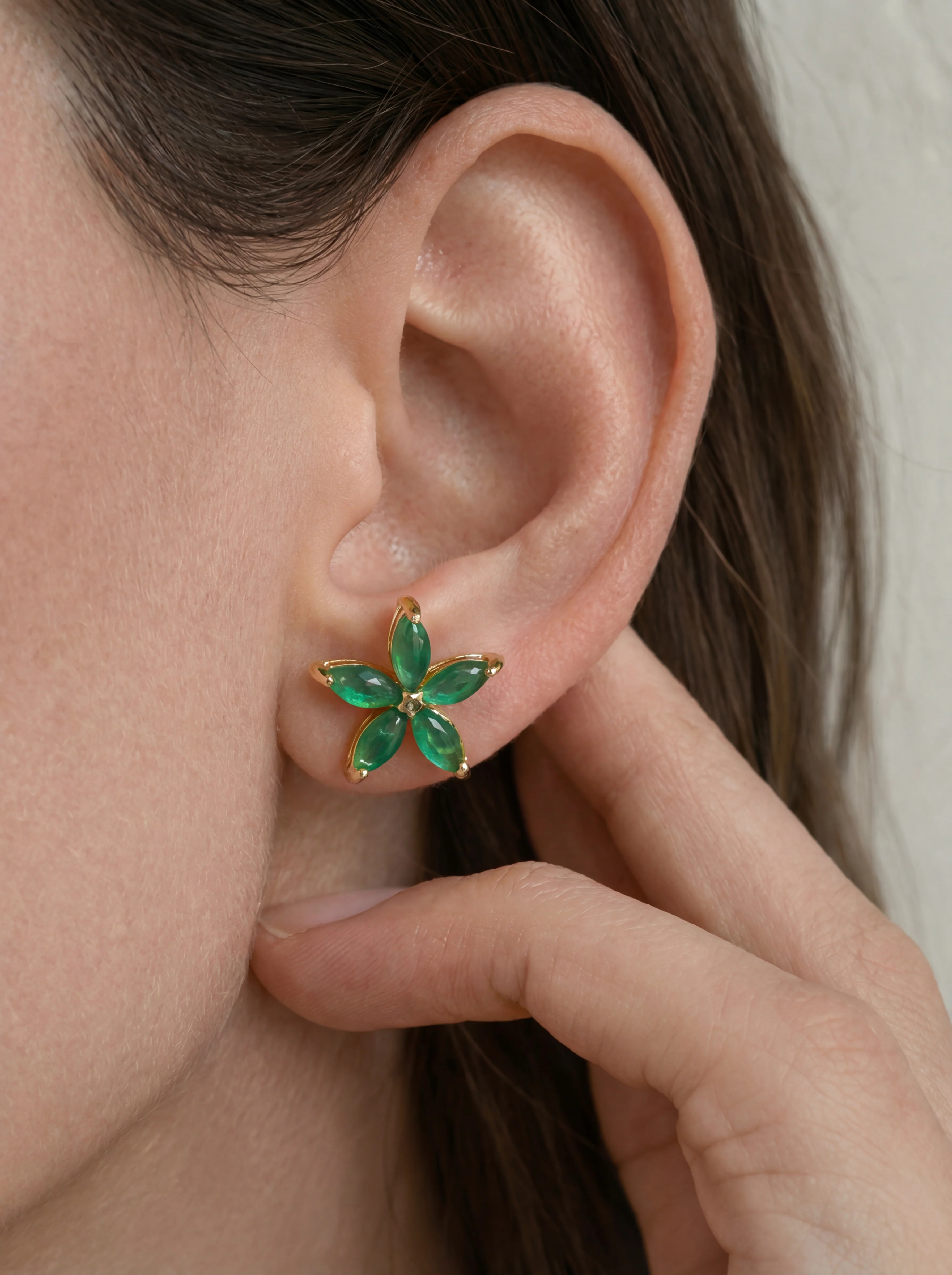 Flora — Green Jade Stud Earrings