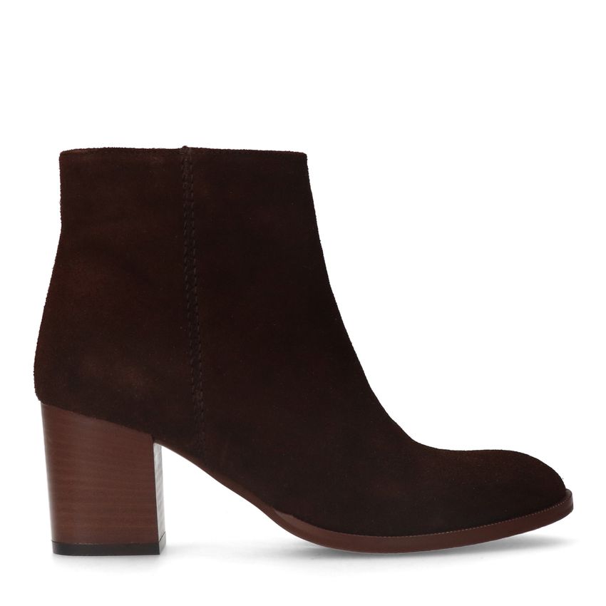 Manfield Bruine suède enkellaarsjes met hak