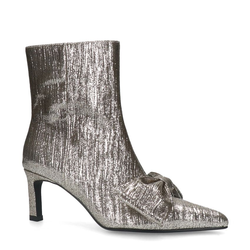 Manfield Zilveren glitter enkellaarsjes met hak
