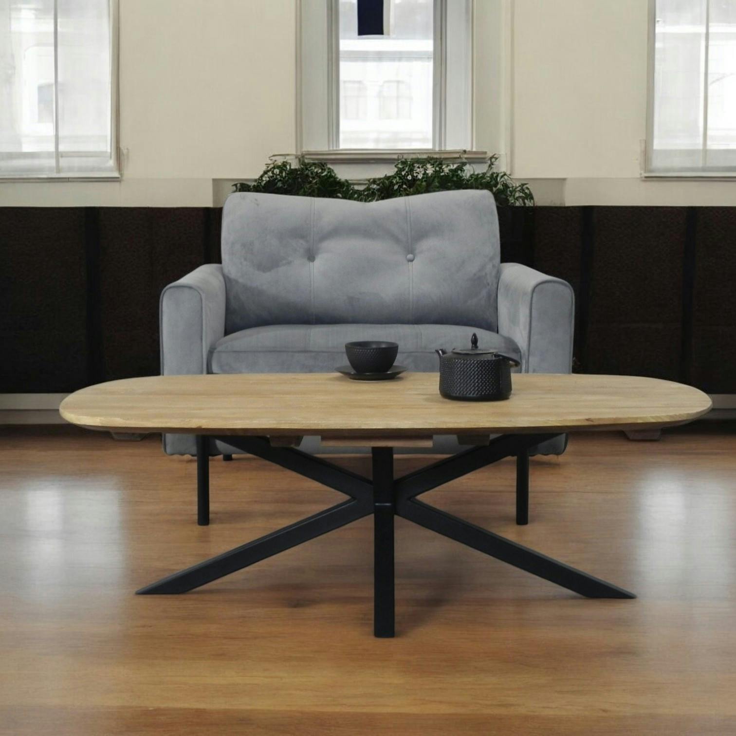 Table basse en bois de teck recyclé, forme ovale DEPOK