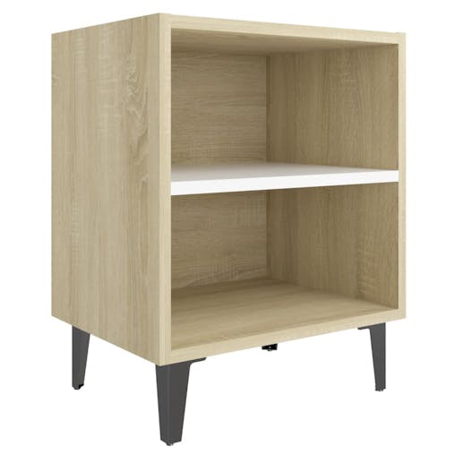 NNEVL Bed Cabinets Metal Legs 2 pcs Sonoma Oak and White 40x30x50 cm