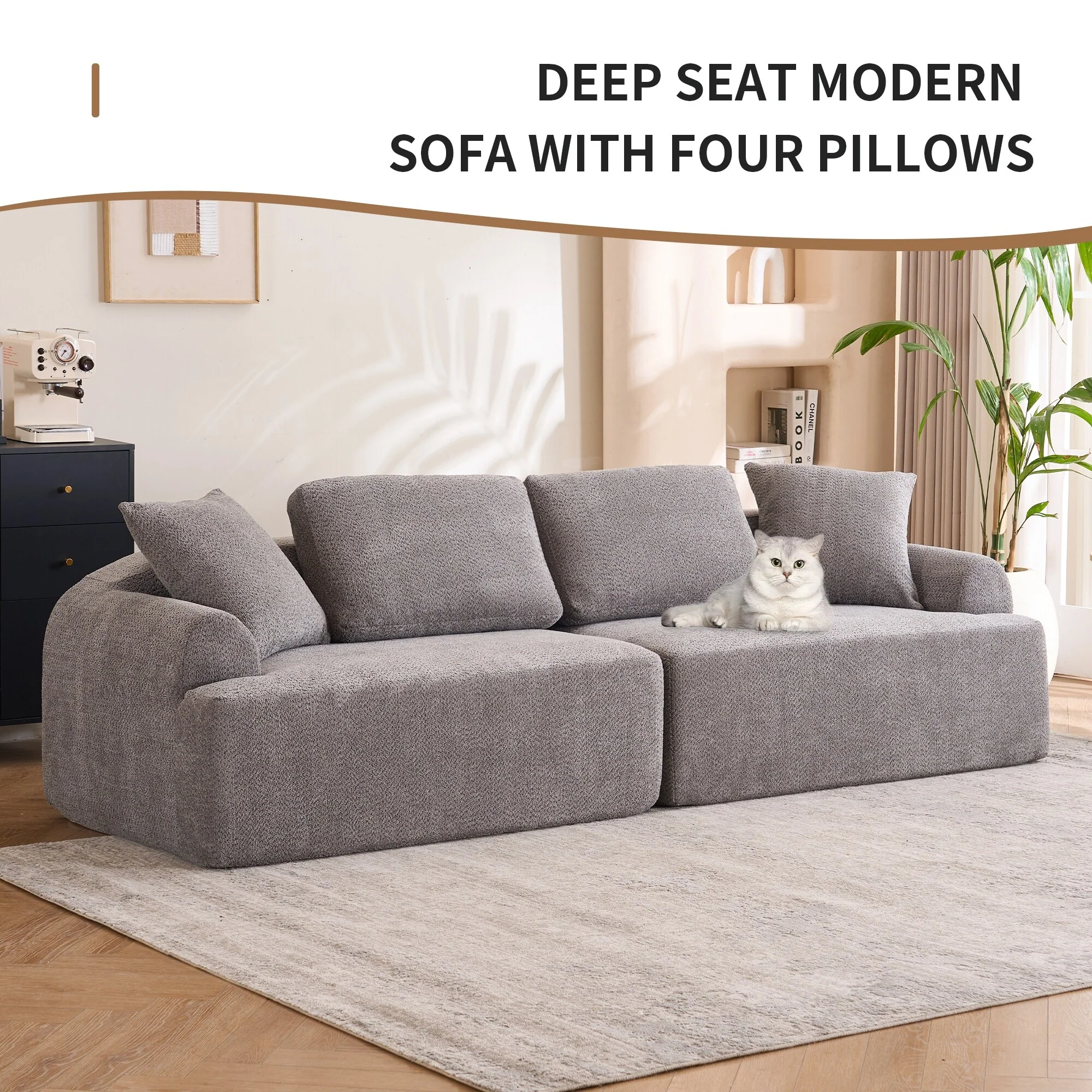 4-Seater Combined Sofa, Crochet Yarn Fabric, Full Sponge Compression Sofa,Combined Sofa With 4 Pillows