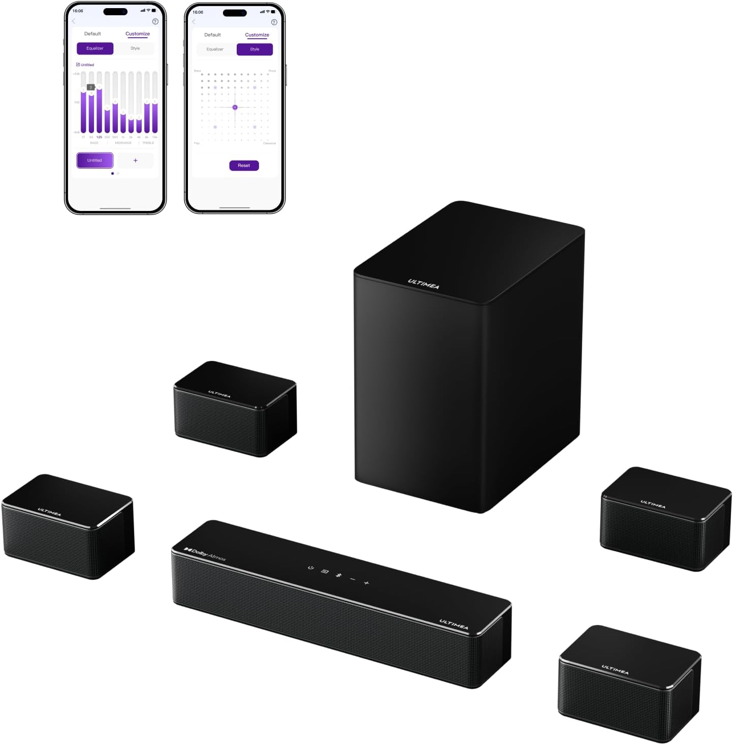 ULTIMEA 7.1Ch Soundbar with Dolby Atmos  APP Control  Surround Sound System for TV  4 Wired Surround Speakers  Sound Bar for TV with 6.5 Wireless Subwoofer  Soundbar for TV  Poseidon D80 Upgraded