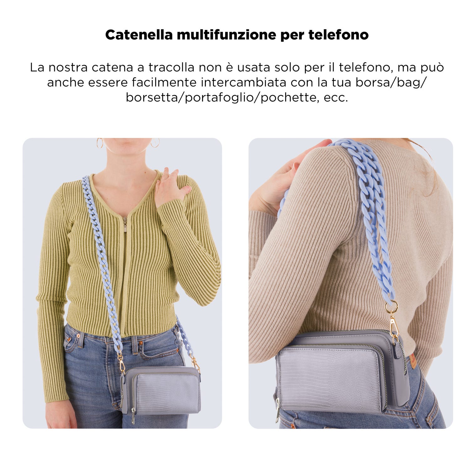 Tracolla smartphone e borsetta azzurra 120 cm – Fashionally