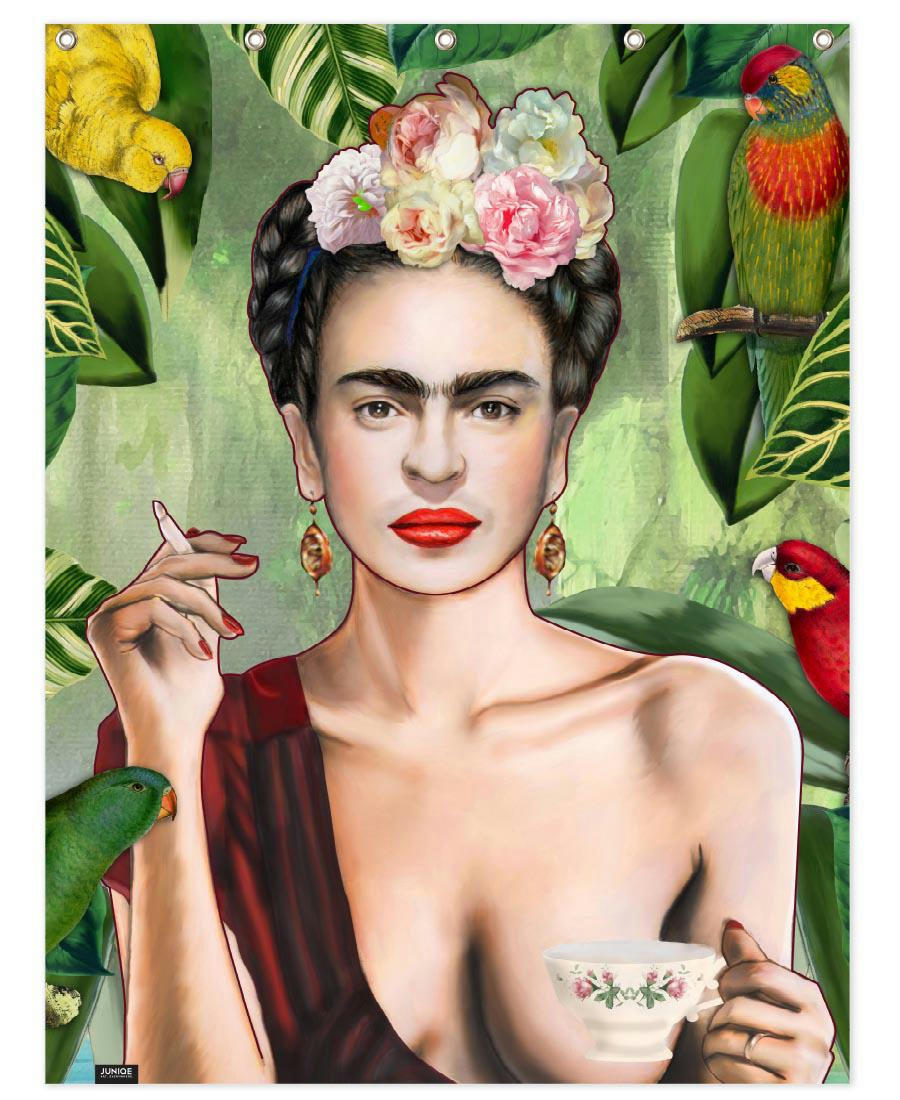 FRIDA CON AMIGOS - Rideau de douche en polyester en rouge & vert 150x200